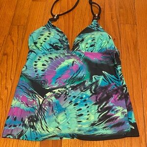 Vibrant Y2K Halter Mudd Tankini with Abstract Butterfly Print Size Medium Party